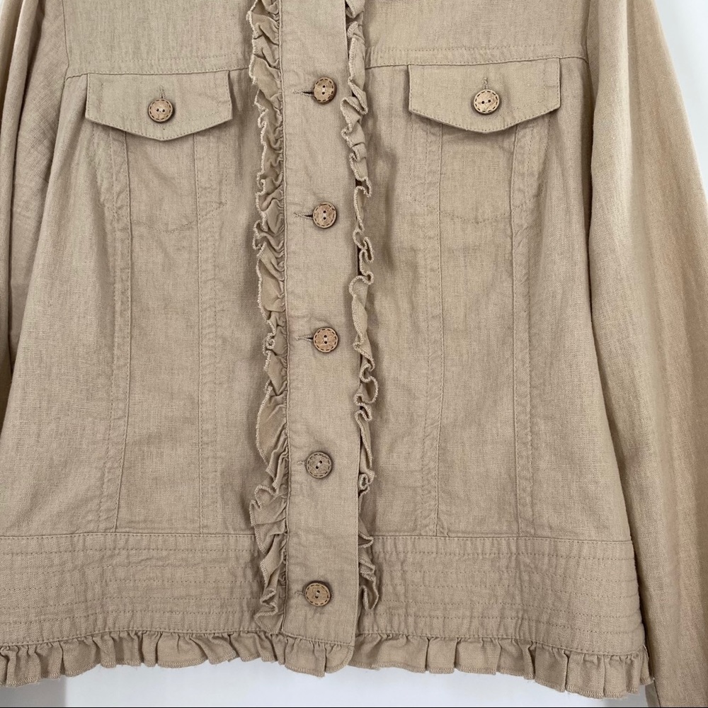 Tribal Linen Ruffle Jacket Tan Size 12 - Picture 4 of 7